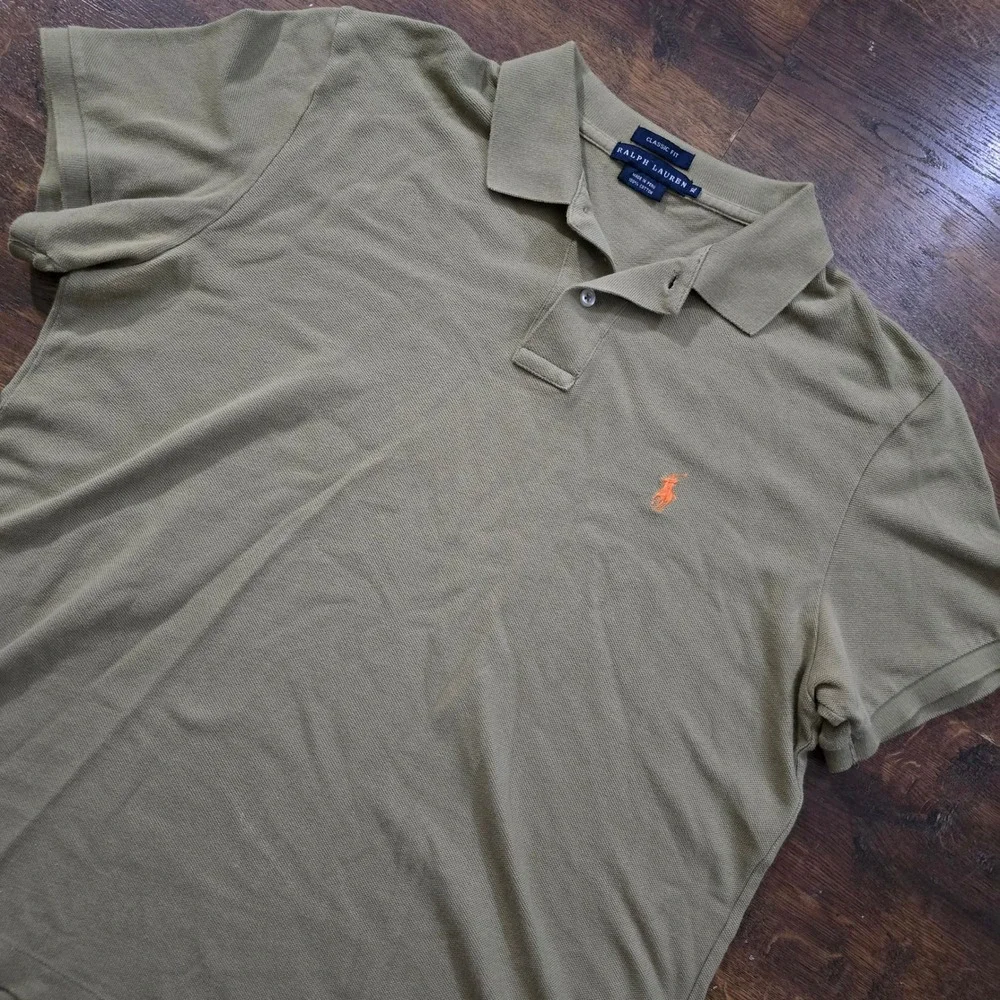 Ralph Lauren Mens Classic Fit Polo Shirt Olive Green‎ Orange Pony XL RL-CCRC1W